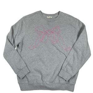 Good Vibes Only Pink Bow Embroidered Sweatshirt Gray Grey Women's